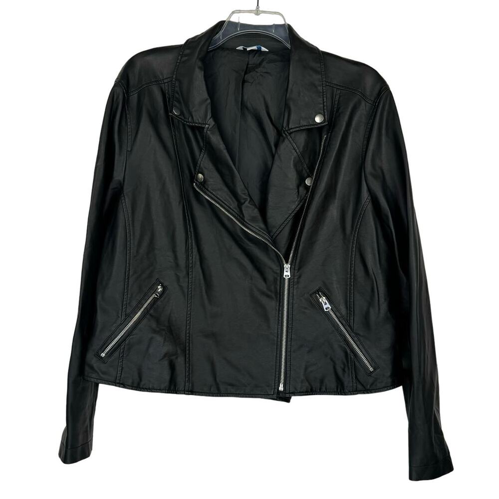 BOUTIQUE + Black Faux Leather Lined Moto Zip Up Biker Jacket Women's 2X